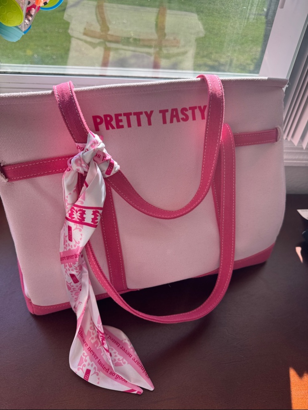 Pink Canvas Tote with Scarf Accent